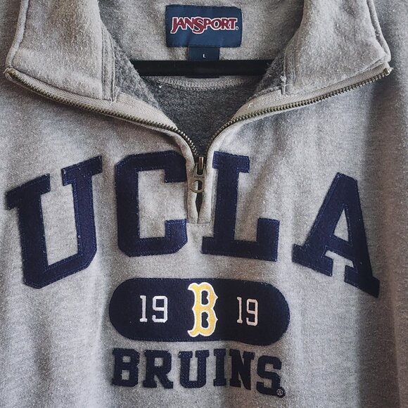 UCLA Bruins Sweatshirt Mens Large Gray 1/4 Zip Pullover NCAA Basketball JanSport - Picture 2 of 8